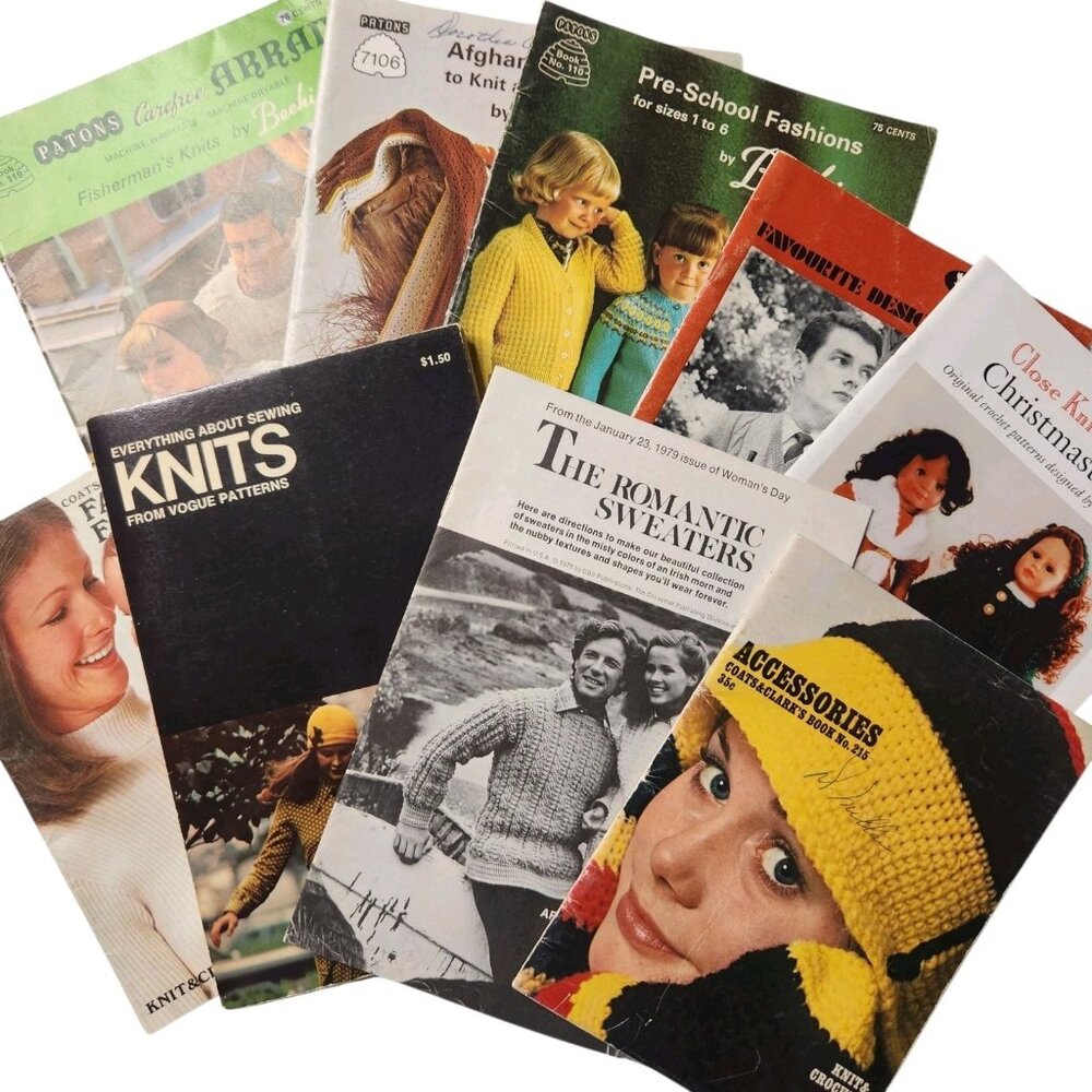 Vintage Lot of Crochet Knit Pattern Books Sweaters Baby Clothing Adult Clothing